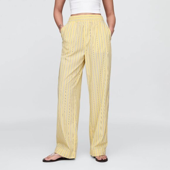 GAP Organic Cotton Poplin Easy Wide Leg Pants Yellow Stripe Size Small NEW NWT - Picture 1 of 9